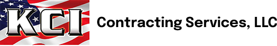 Logo of kgi contracting services, llc, featuring an american flag motif.